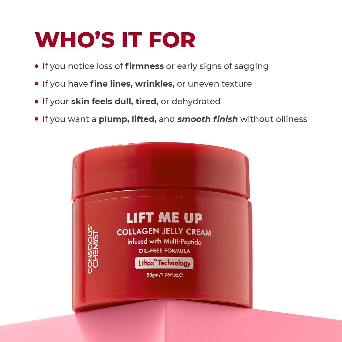 Conscious Chemist® Collagen Jelly Face Cream 50g | Niacinamide & Hydrolyzed Collagen | Powered by 6 peptides & Liftox™ technology | Sagging, Fine lines & Dullness | Anti-Aging Moisturizer | All Skin Types