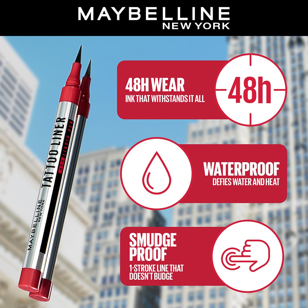 Maybelline New York Matte Pencil Eyeliner, Intense Pencil Eyeliner, Long-Lasting, Felt-Tip Applicator, Line Tattoo High Impact Liner, Black