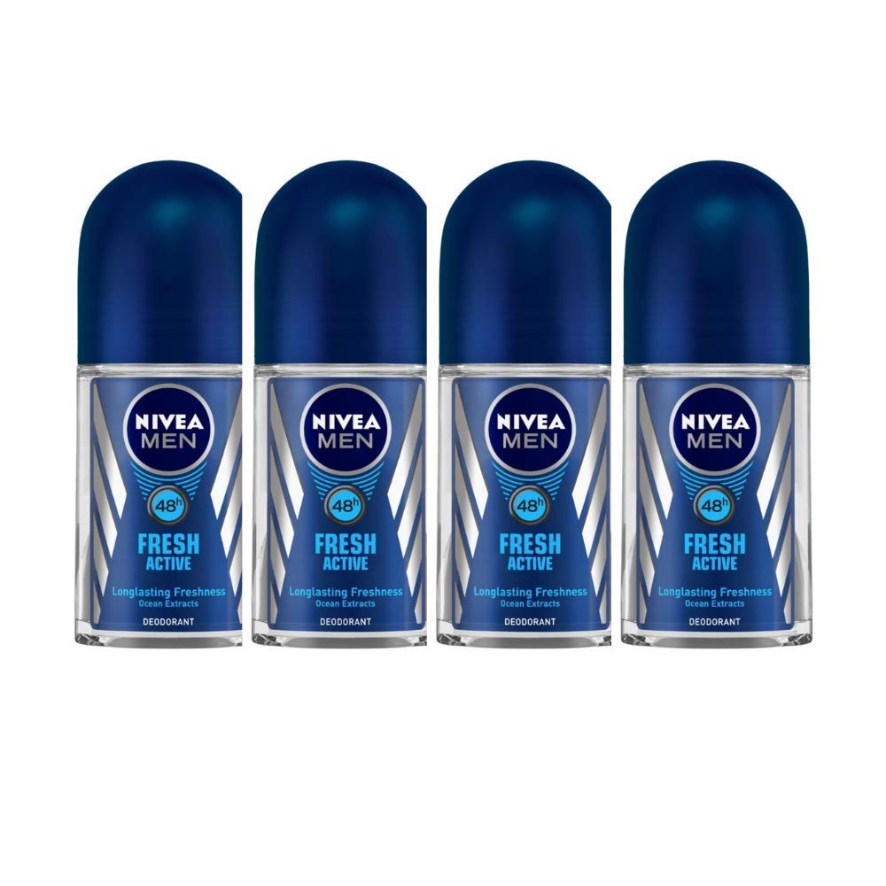 NIVEA MEN Fresh Active 50ml Deo Underarm Roll On | With Fresh Ocean Extracts Scent| 72 H Freshness| 0% Alcohol | Dermatologically Approved & Paraben Free Formula