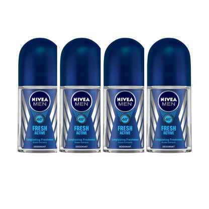 NIVEA MEN Fresh Active 50ml Deo Underarm Roll On | With Fresh Ocean Extracts Scent| 72 H Freshness| 0% Alcohol | Dermatologically Approved & Paraben Free Formula