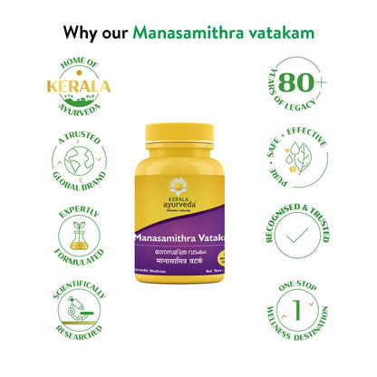 Kerala Ayurveda Manasamitra Vatakam | Ayurvedic Sleeping Tablets for Deep Sleep & Stress Relief | With Ashwagandha, Bala, Shankhapushpi | Non-Habit Forming | 25 Tabs