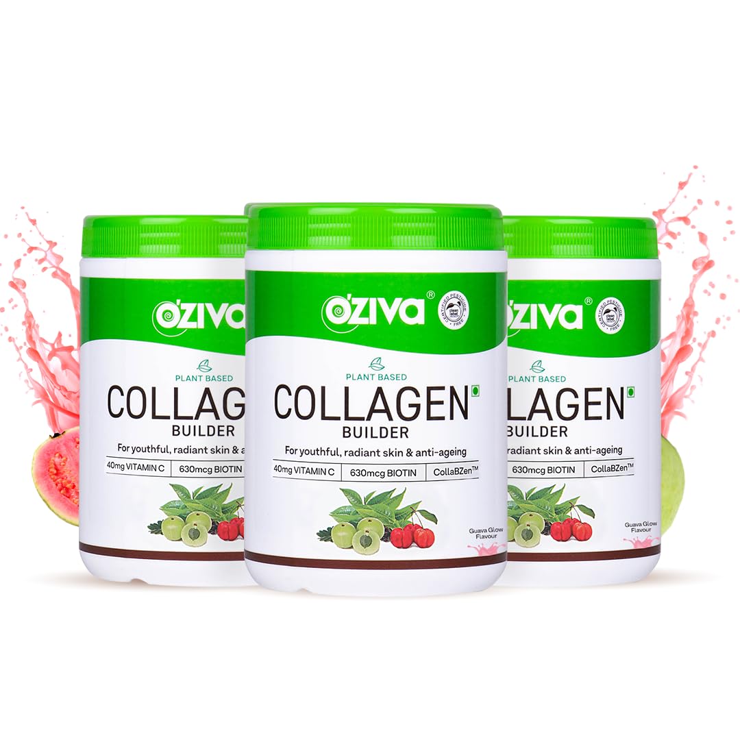 OZiva Phyto Ceramides+ Collagen Builder Supplements | Veg Collagen Powder for Women | Supplement for Skin Hydration, Moisture Retention & Barrier Repair | Blueberry, 30 Sachets