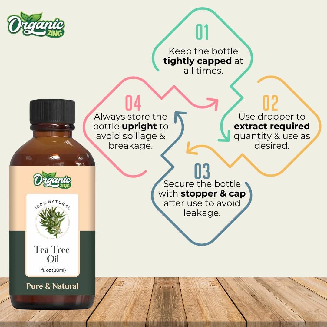 Organic Zing Tea Tree (Melaleuca Alternifolia) Oil | Pure & Natural Essential Oil for Aroma, Diffusers, Skincare & Haircare