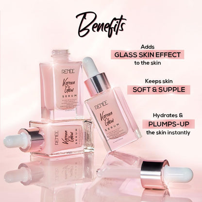 RENEE Korean Glow Serum 15ml, Lightweight, Non Greasy, Hydrates, Smoothens,Plump-up the Skin With Glassy-dewy Shine & Maintain Its Youthful Glow Hyaluronic Acid & Vitamin C