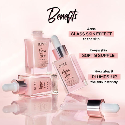 RENEE Korean Glow Serum 15ml, Lightweight, Non Greasy, Hydrates, Smoothens,Plump-up the Skin With Glassy-dewy Shine & Maintain Its Youthful Glow Hyaluronic Acid & Vitamin C