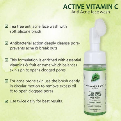 Glamveda Tea Tree Anti Acne Face Wash With Soft Silicone Brush