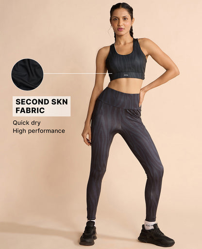 Fashionable Strappy Sports Bra with Removable Pads Animal Print Black
