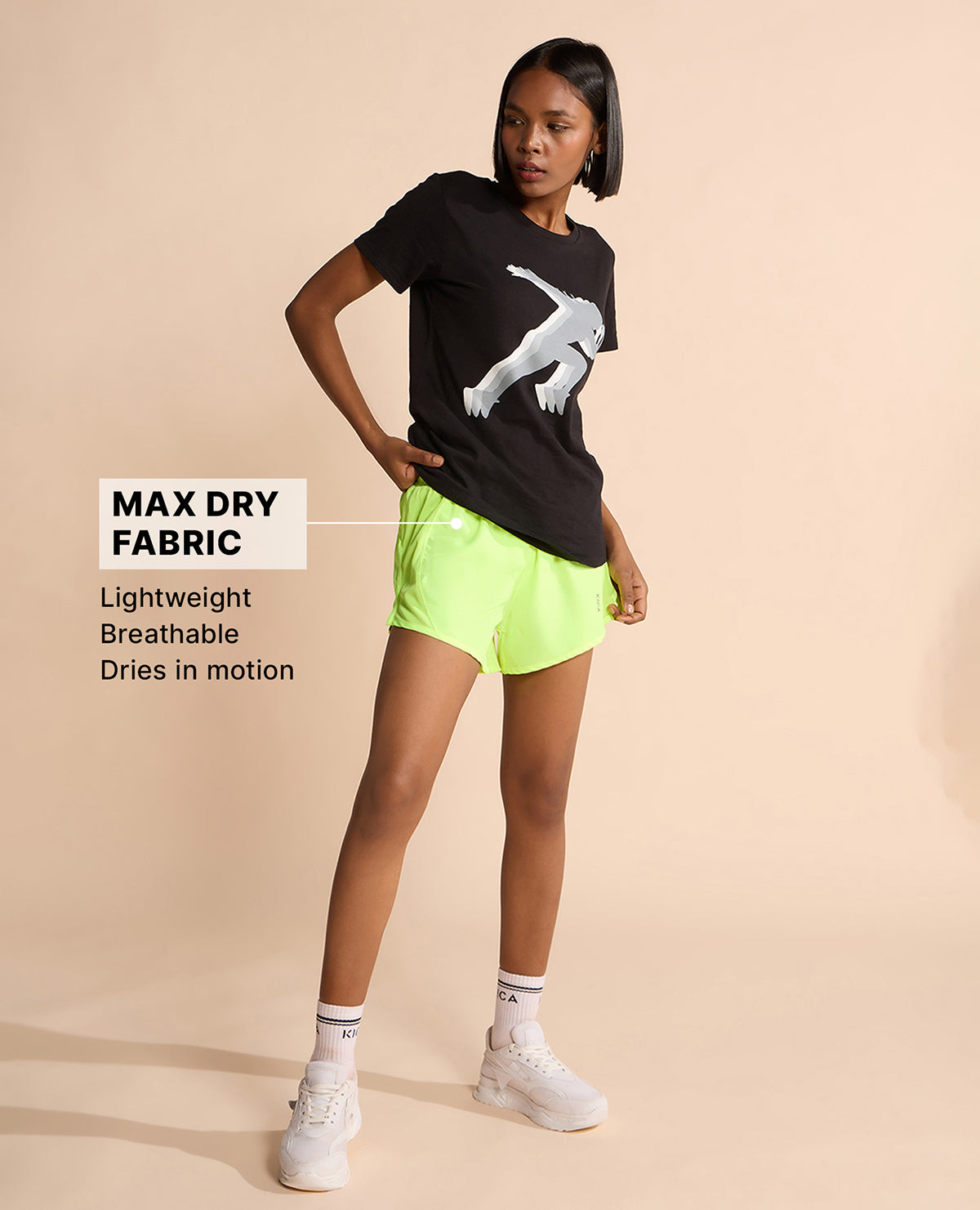 Kica Running Shorts with Breathe Easy Mesh Panels and Inner brief for coverage Neon