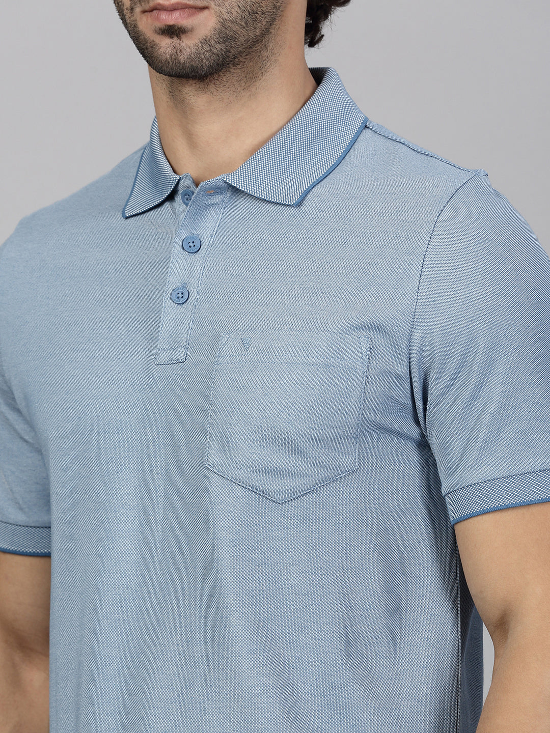 Men's Cotton Rich Pique Polo Denim Blue