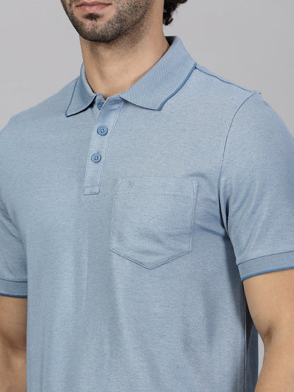 Men's Cotton Rich Pique Polo Denim Blue