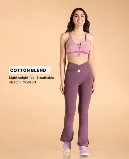 Kica Criss Cross Cotton Flare Comfort Pants Plum