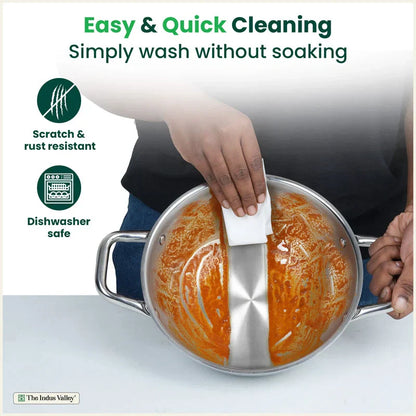 The Indus Valley TurboCuk Tri-ply Stainless Steel Cookware Set: 24cm Kadai with Lid + 22cm Fry Pan + 16cm Sauce pan, Premium Quality, 3 Layer Thick Body, 100% Toxin-free, Non-stick, Induction & Gas
