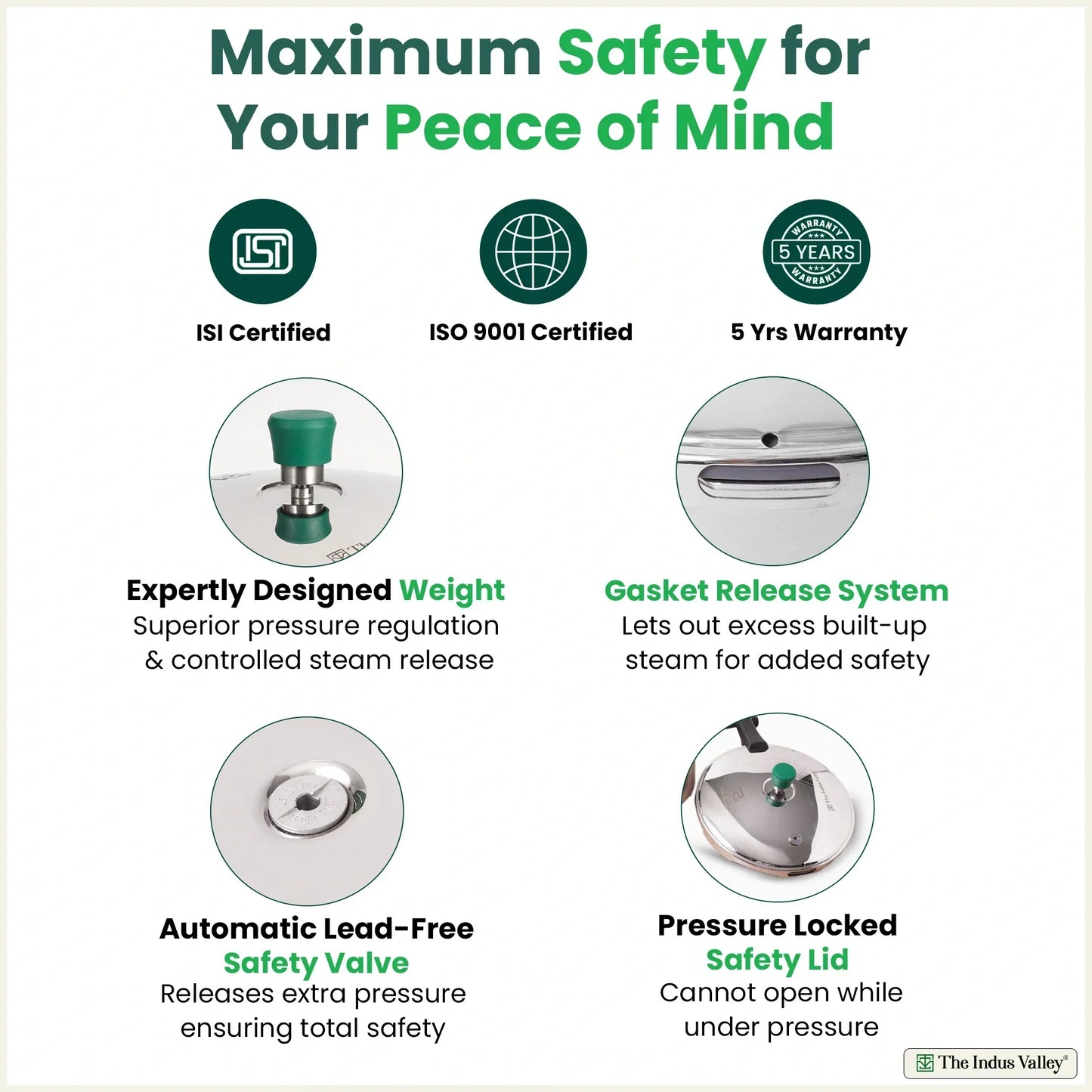 The Indus Valley Tri-ply Stainless Steel Pressure Pan, Premium Quality, 3 Layer Thick Body, Heavy Bottom, 100% Food-safe, ISI Certified, Induction & Gas, 3.5/5L
