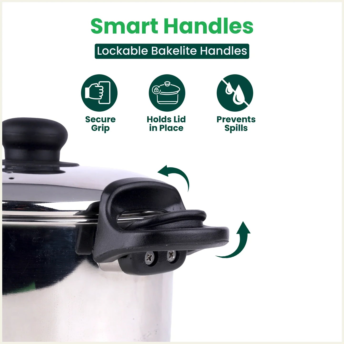 The Indus Valley Tri-steel Stainless Steel Rice Pot with Strainer Lid & Lockable Bakelite Handles, Tri-ply 3-Layer Heavy Bottom | Noodle/Pasta/Corn/Soya/Veggies Boiler Pot, Steamer Cooker, Induction & Gas, 1.08 Kg, 19cm, 3.5 L
