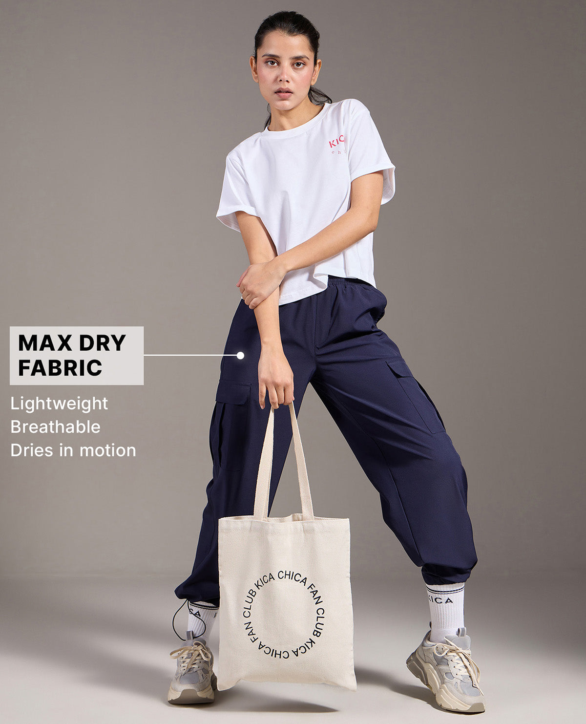 Kica High Waist Cargo Pants in Quick Dry Performance Fabric Navy Blue