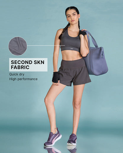 Strappy Mid-Impact Sports Bra with Removable Pads Grey