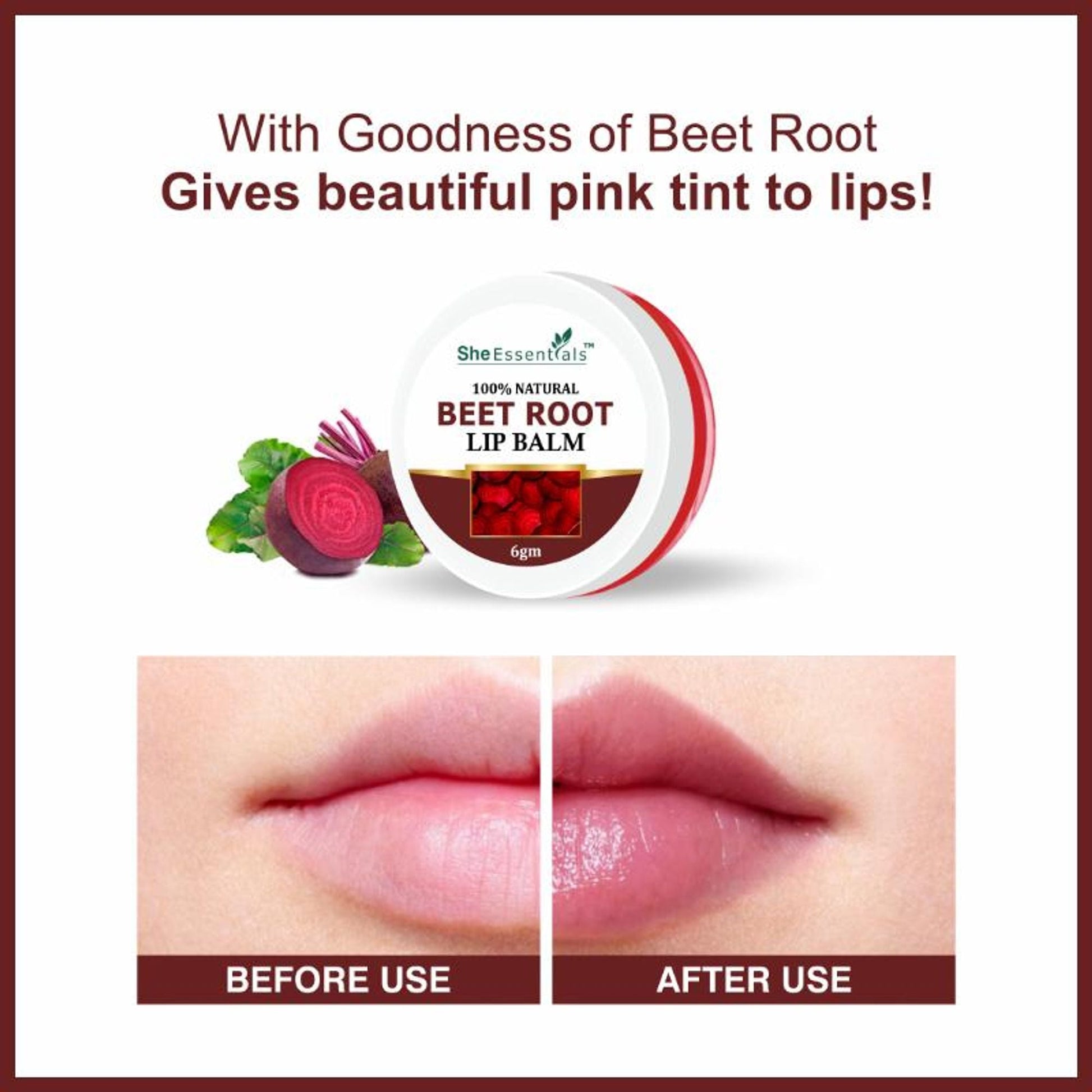 She Essentials Beetroot Lip Balm For Lip Lightening, Dry & Chapped Lips, Makes Soft & Glossy Lips