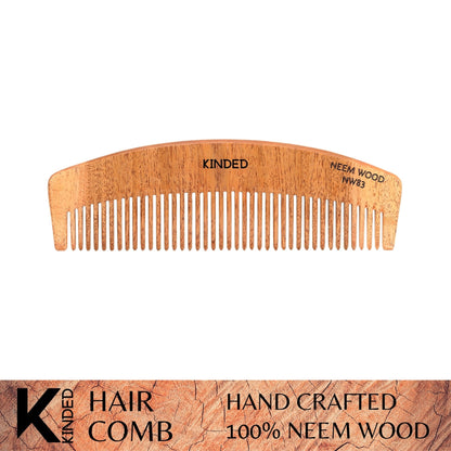 KINDED Handmade Oil Treated Wooden Hair Comb - Neem Wood NW83, Regular Tooth