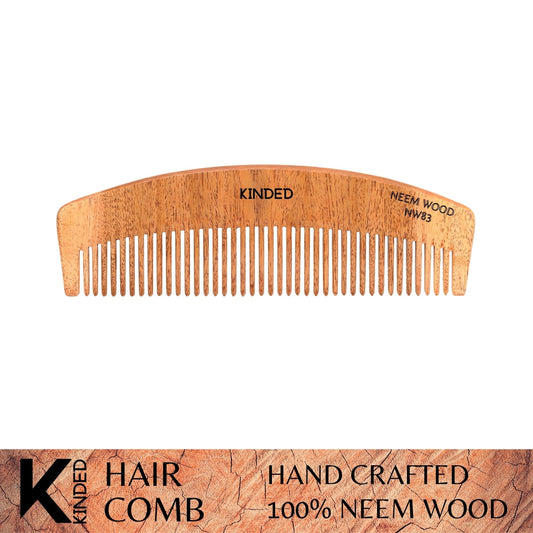 KINDED Handmade Oil Treated Wooden Hair Comb - Neem Wood NW83, Regular Tooth