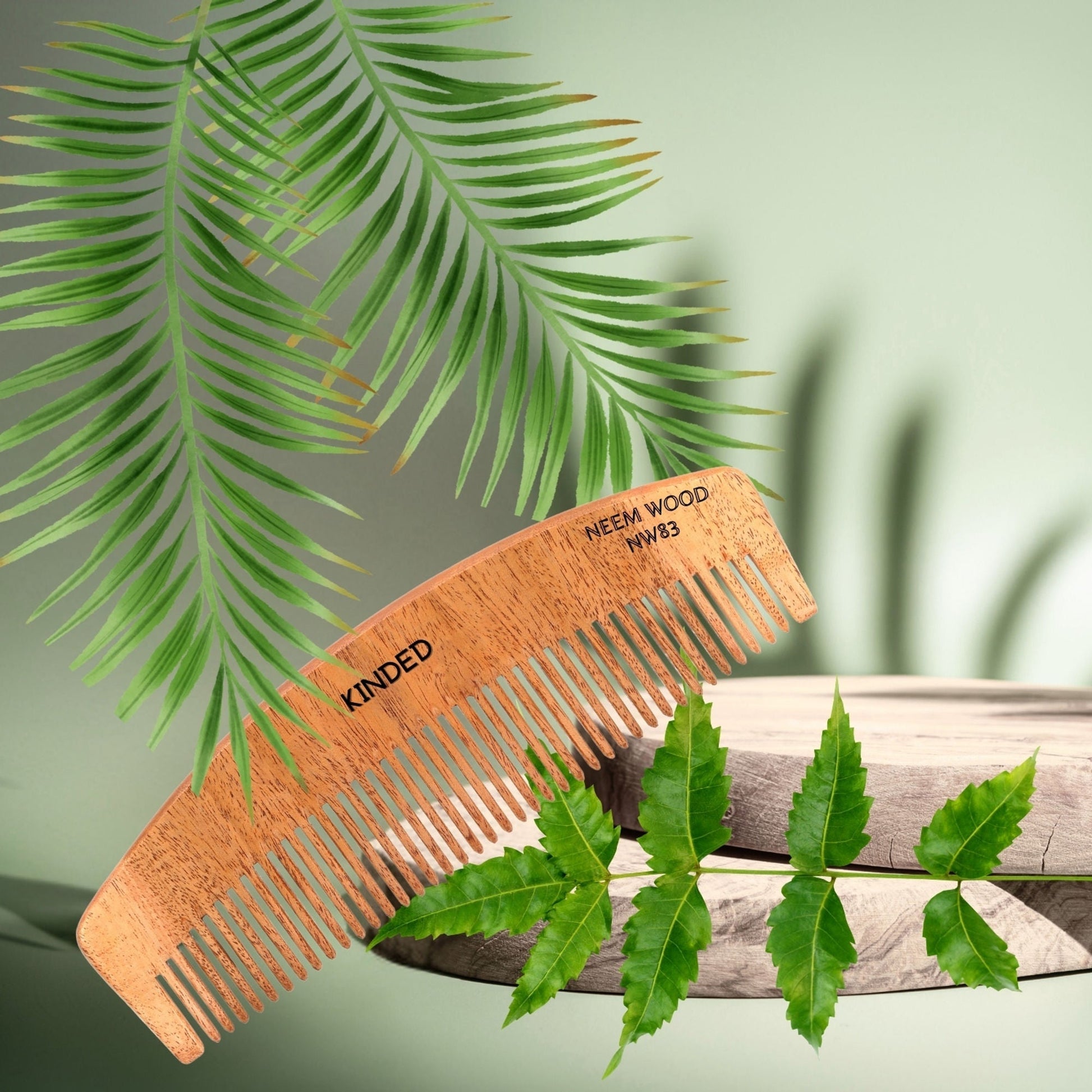 KINDED Handmade Oil Treated Wooden Hair Comb - Neem Wood NW83, Regular Tooth