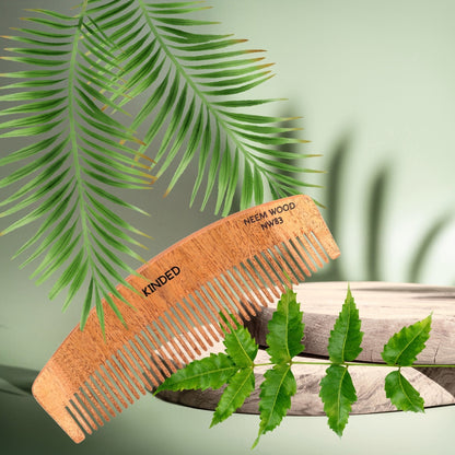 KINDED Handmade Oil Treated Wooden Hair Comb - Neem Wood NW83, Regular Tooth