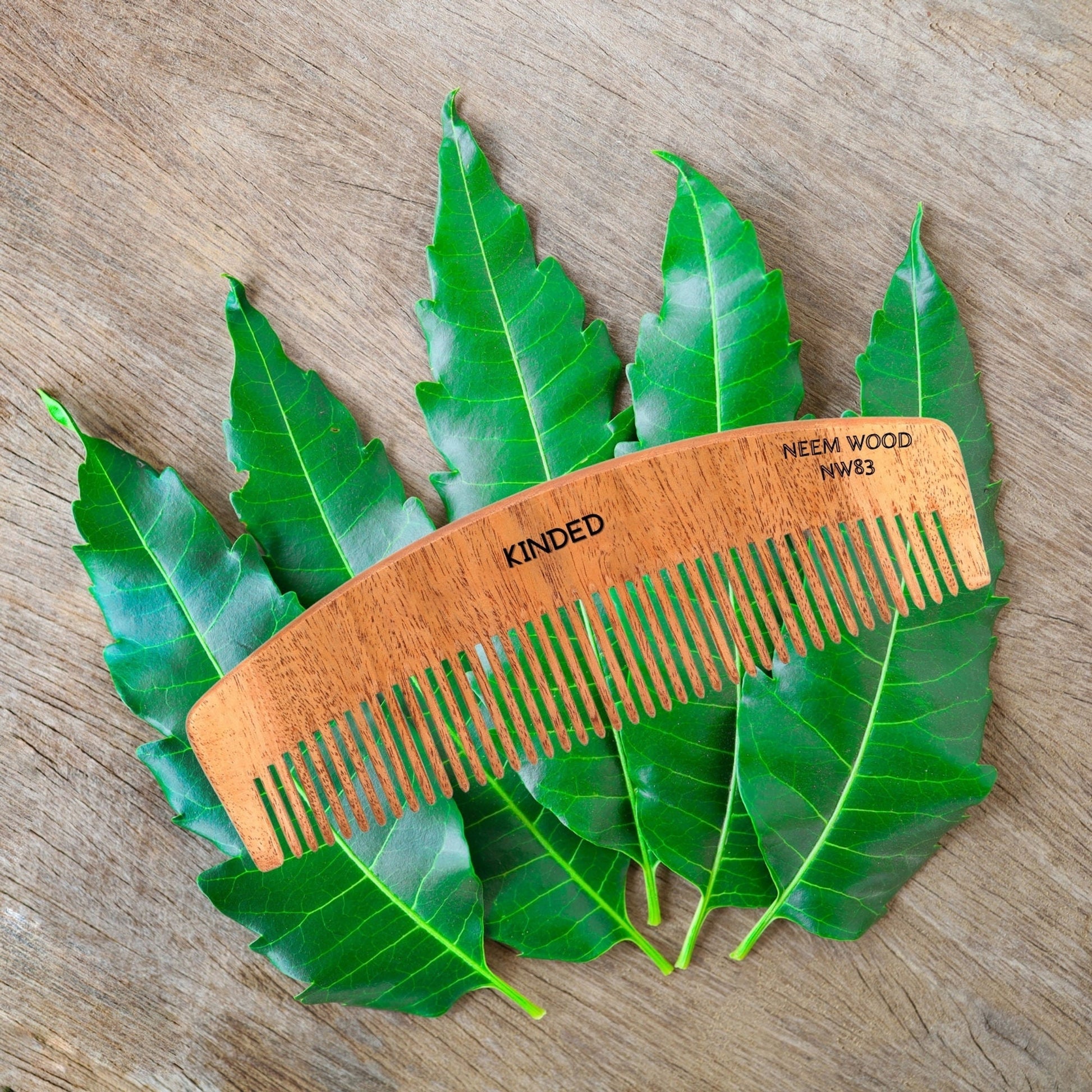 KINDED Handmade Oil Treated Wooden Hair Comb - Neem Wood NW83, Regular Tooth