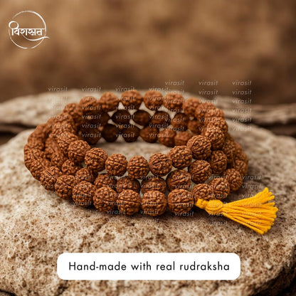 Virasit 5 Mukhi Rudraksha Mala 108 Beads Original Certified | Natural Panchmukhi Rudraksha Japa Mala for Men & Women | Jaap Mala for Meditation, Shiv Puja, Yoga, Prayer, Chanting | 6mm Size