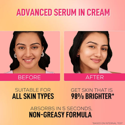 RENEE Everyday Face Bright Serum In Cream | Brighter, Hydrated Skin | Reduces Dark Spots, Even Skin Tone | With Niacinamide, Hyaluronic acid & Glutathione | 50 ml