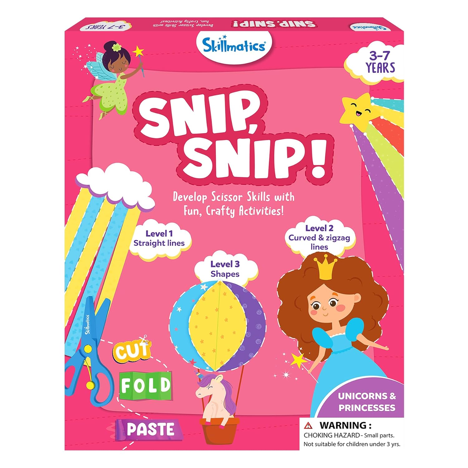 Skillmatics Paper Scissor Activity Book Snip Snip 25 Fun Cutting & Creative Activities for Preschoolers 2 Child-Safe Scissors Fine Motor Skills Craft Kit for Kids Ages 3, 4, 5, 6, 7 Multicolour 3. Unicorns & Princesses
