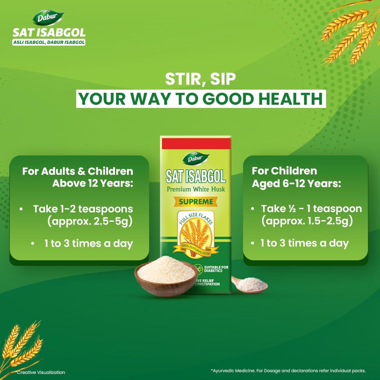 Dabur Sat Isabgol (Psyllium Husk) - 180g | Rich in Fiber | Provides Effective Relief from Constipation & Bloating | Promotes Bowel Health | Non-Habit Forming | 100% Ayurvedic, Powder