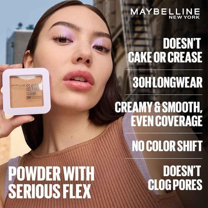 Maybelline New York Super Stay Flex Powder Foundation, 220, Full Coverage, 30H Flexible Wear, Oil-Control Transfer Proof, Waterproof & Sweatproof, 9g