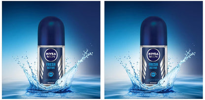 NIVEA MEN Fresh Active 50ml Deo Underarm Roll On | With Fresh Ocean Extracts Scent| 72 H Freshness| 0% Alcohol | Dermatologically Approved & Paraben Free Formula