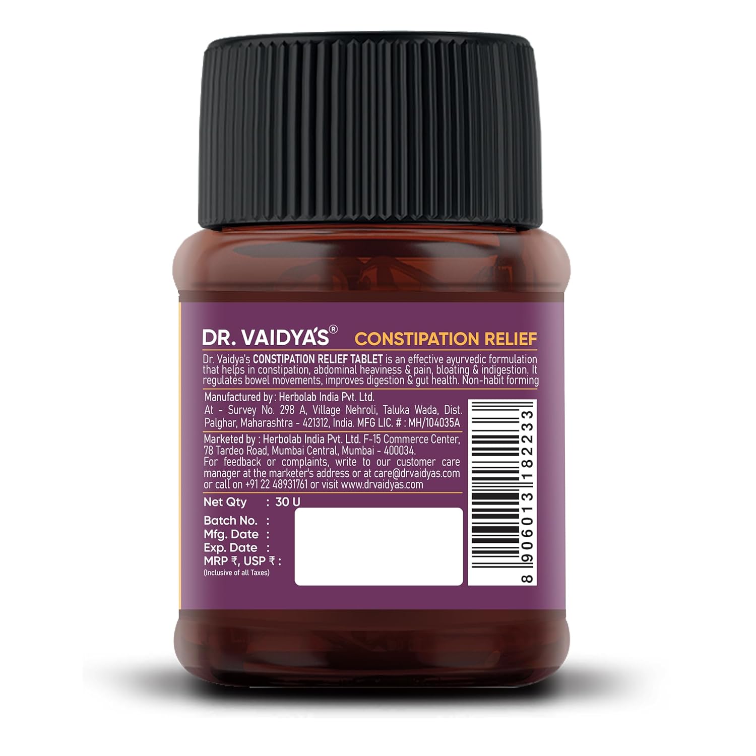 Dr. Vaidya's Ayurvedic Constipation Relief Tablets - 60 Count