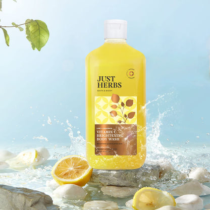 Just Herbs Vitamin C Brightening Body Wash with Lime and Liquorice for Men & Women | Hydrates Skin, Reduces Hyperpigmentation & Maintains pH Level | Suits All Skin Types- 300 ml