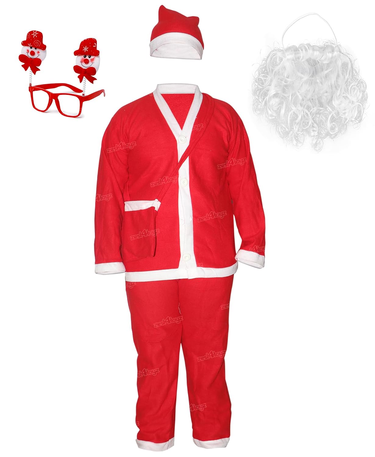 Kids Santa Claus Costume Set with Jacket, Pants, Cap, Goggles, Beard, Pouch