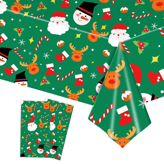 Green Christmas Tablecloth 137x274cm - Durable, Wipe-Clean Holiday Cover