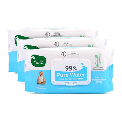 Mother Sparsh 99% Pure Water (Unscented) Baby Wipes with Lid I Natural Plant made cloth - Super thick Wet Wipes I 72 pcs/pack - Pack of 2 (Super Saver Pack)