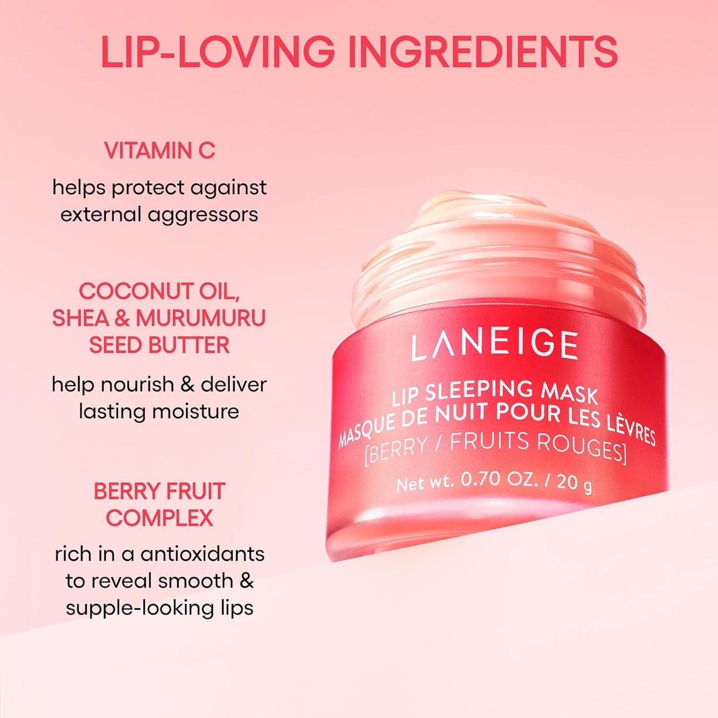 Laneige Lip Sleeping Mask | Moisturizing Lip Treatment with Vitamin C + Shea Butter for Soft Hydrated Lips | Overnight Repair | Lip Balm For Dry Chapped Lips| Lasting Hydration