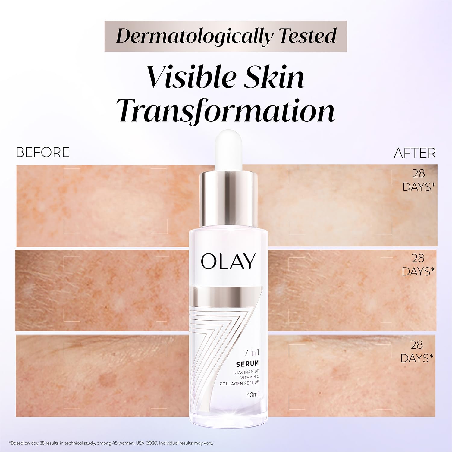 Olay 7in1 Ultra-light Face Serum | Niacinamide, Vitamin C, Collagen Peptides | Fights 7 Issues for Smooth & Glowing Skin | Normal to Oily Skin | Dermatologically Tested | Non Comedogenic | 50g