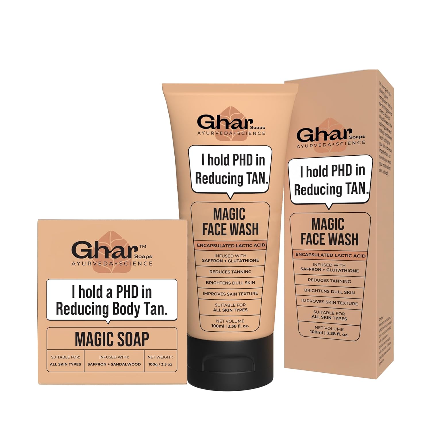 Ghar Soaps Magic De-Tan Face wash With Sandalwood,Saffron & Glutathione 100ml | Tan Removal, Brightening and Glowing Skin I For All Skin Type I For Men & Women