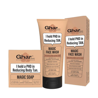 Ghar Soaps Magic De-Tan Face wash With Sandalwood,Saffron & Glutathione 100ml | Tan Removal, Brightening and Glowing Skin I For All Skin Type I For Men & Women