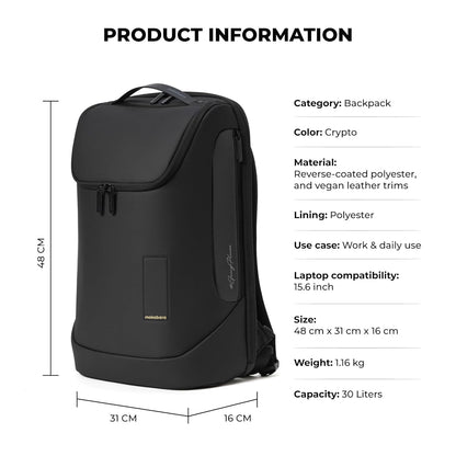 MOKOBARA Transit Backpack | Fits Laptop Up to 16 Inch, 30L Capacity, Water-Resistant Polyester, Vegan Leather Trims | Black,Money Moves - 2.0