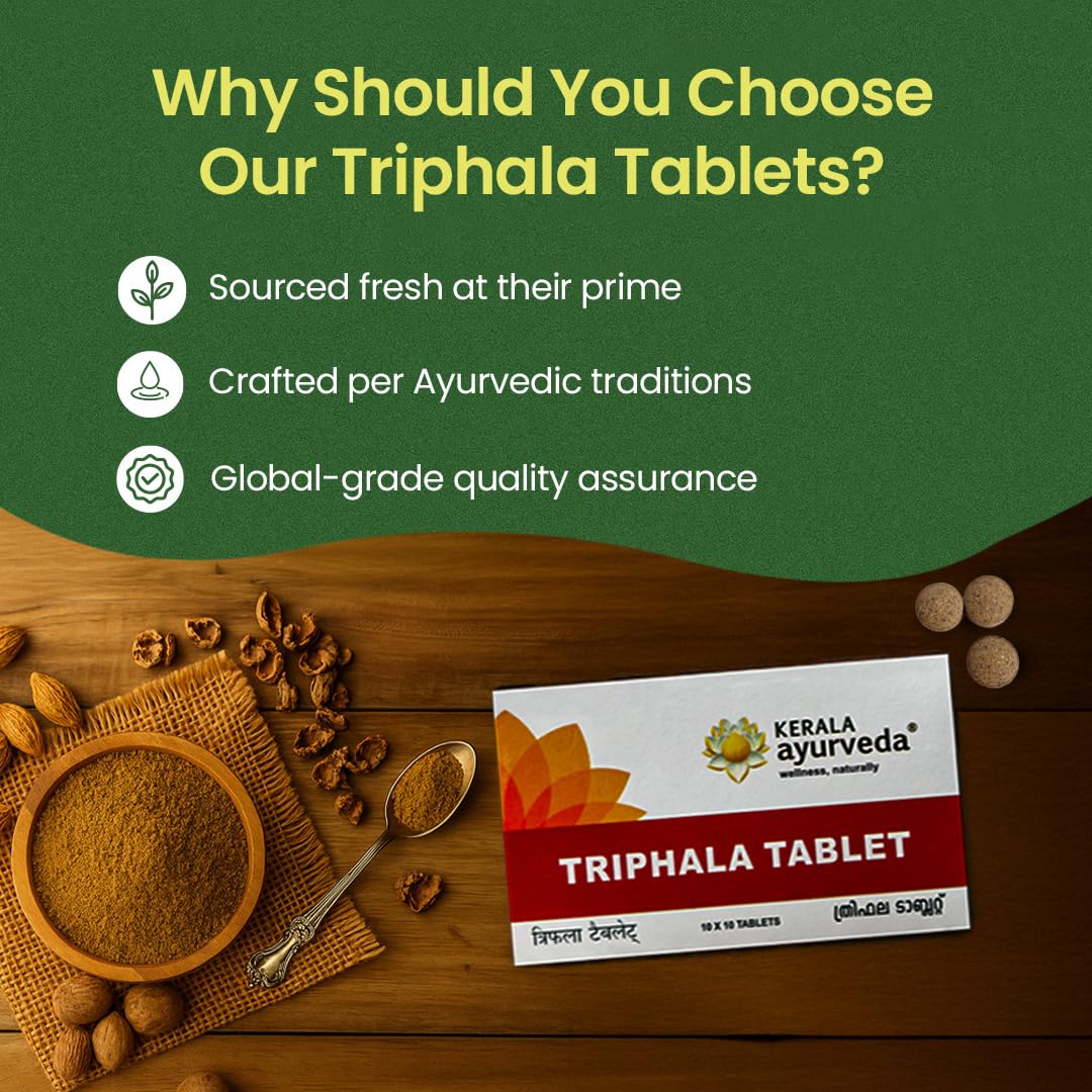 Kerala Ayurveda Triphala Tablets for Digestive Health & Relief, 100 Count