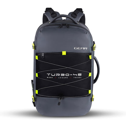 Gear Turbo 4 19"/40L Anti Theft Large Water Resistant 4 Compartment Laptop Backpack with Raincover/Casual Backpack/Daypack/Travel Backpack/College Bag For Men/Women(Brown-Black)