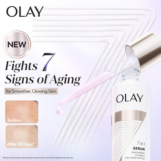 Olay 7in1 Ultra-light Face Serum | Niacinamide, Vitamin C, Collagen Peptides | Fights 7 Issues for Smooth & Glowing Skin | Normal to Oily Skin | Dermatologically Tested | Non Comedogenic | 50g
