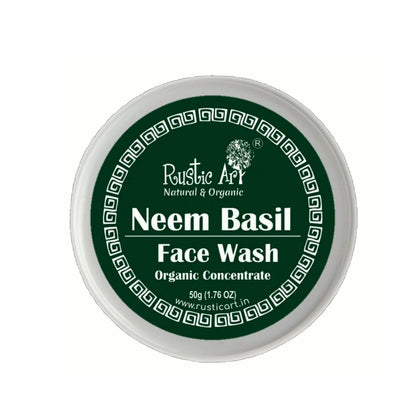 Rustic Art Neem Basil Face Wash Concentrate | Acne & Pimple Control | Deep Cleansing 3X Long Lasting Gel | Organic & Herbal | Sulphate & Paraben Free | Best for Oily & Acne-Prone Skin | 50g