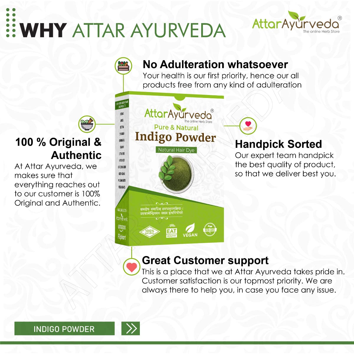 Attar Ayurveda Indigo Powder for black Hair (200 grams)