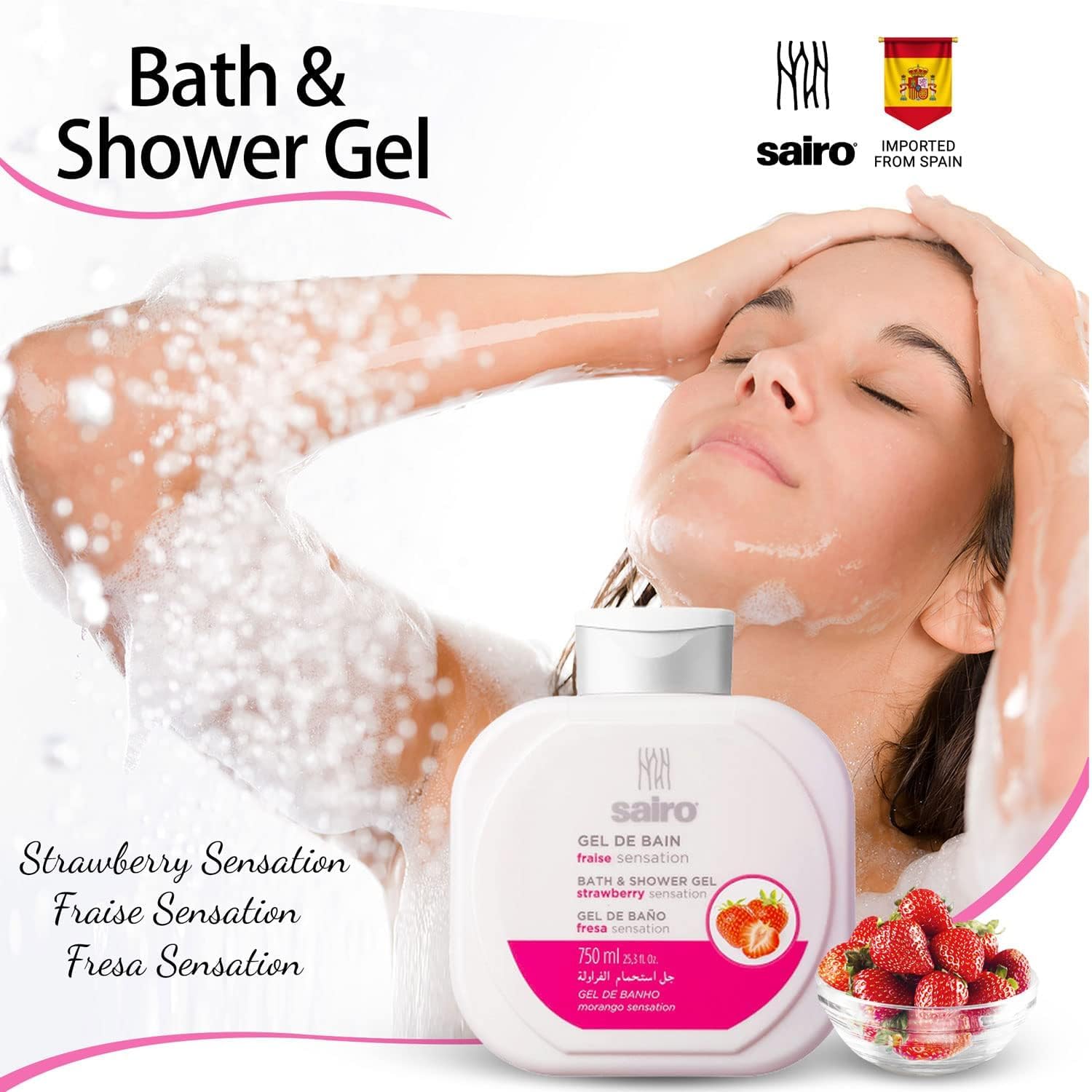 Sairo Strawberry Bath & Shower Gel 750ml - Nourishing, All Skin Types