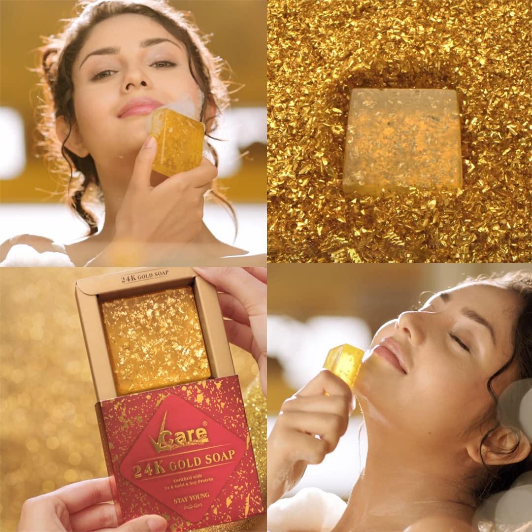 VCare 24K Gold Anti-Aging Soap 125g - Reduces Wrinkles, Exfoliates, Rejuvenates