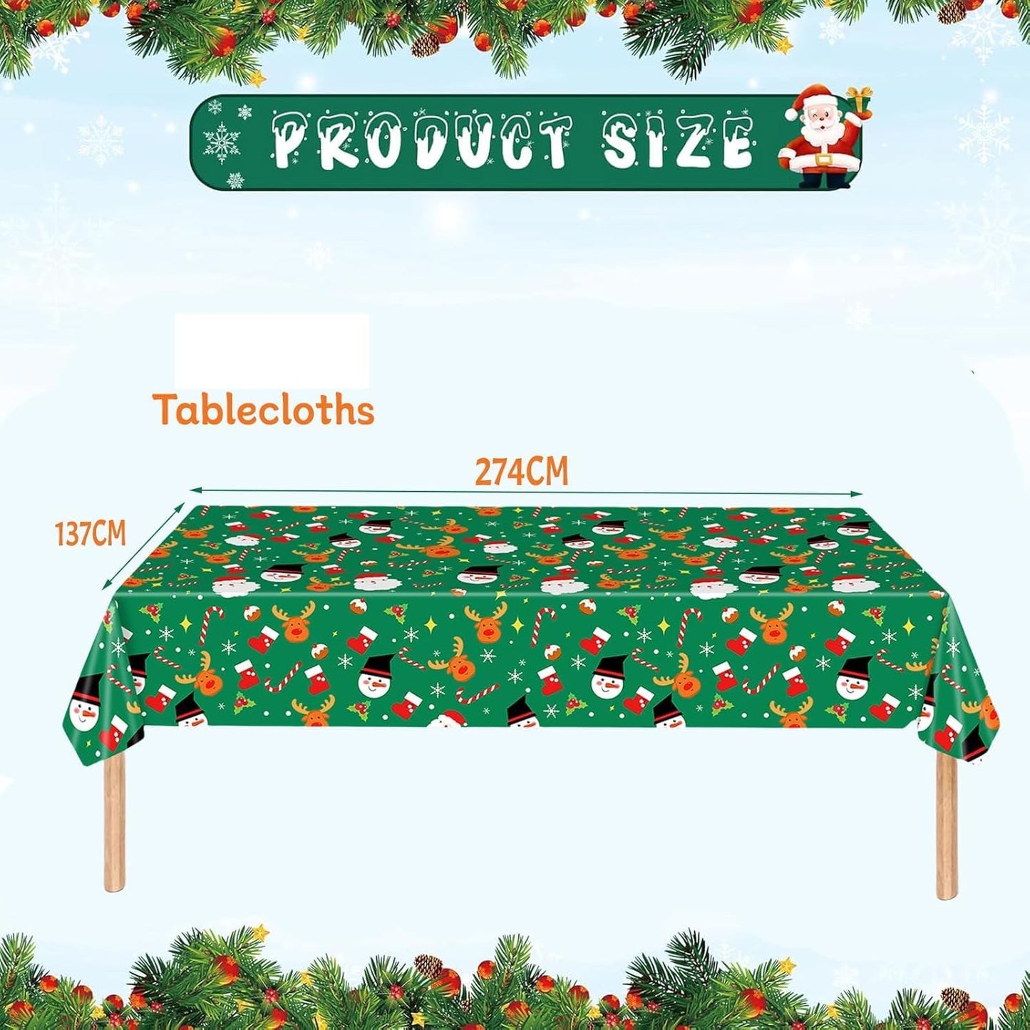 Green Christmas Tablecloth 137x274cm - Durable, Wipe-Clean Holiday Cover